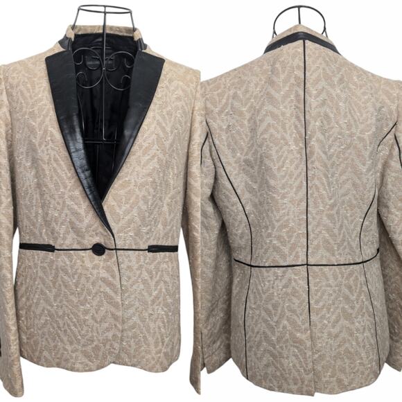 Zadig & Voltaire Victana Deluxe Metallic Jacquard Leather Trim Blazer Medium 38